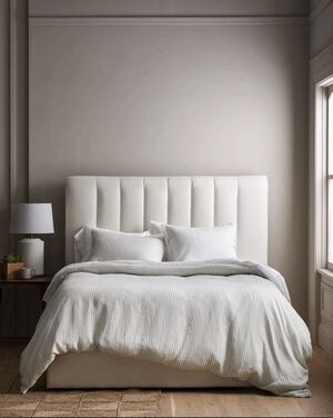Quince European Linen Duvet Cover Queen Mist White Stripe $154 Retail